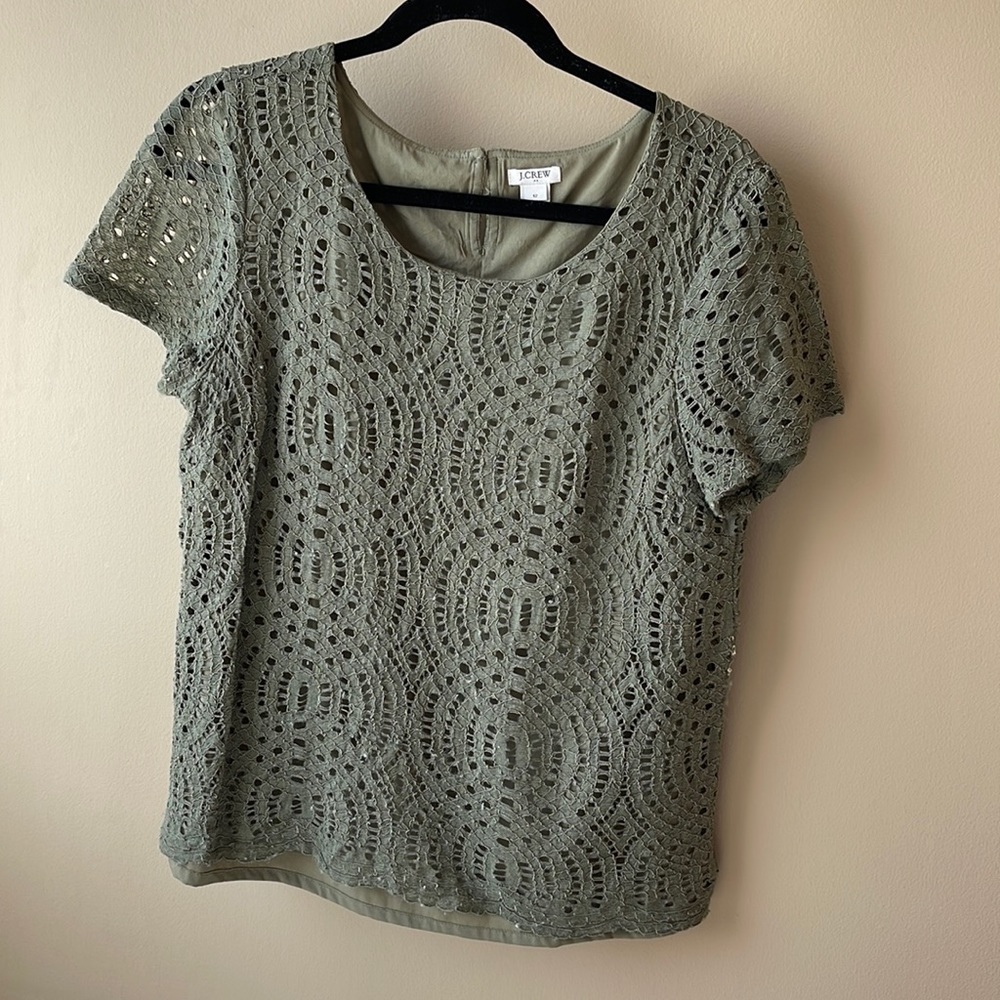 J Crew olive green lace blouse